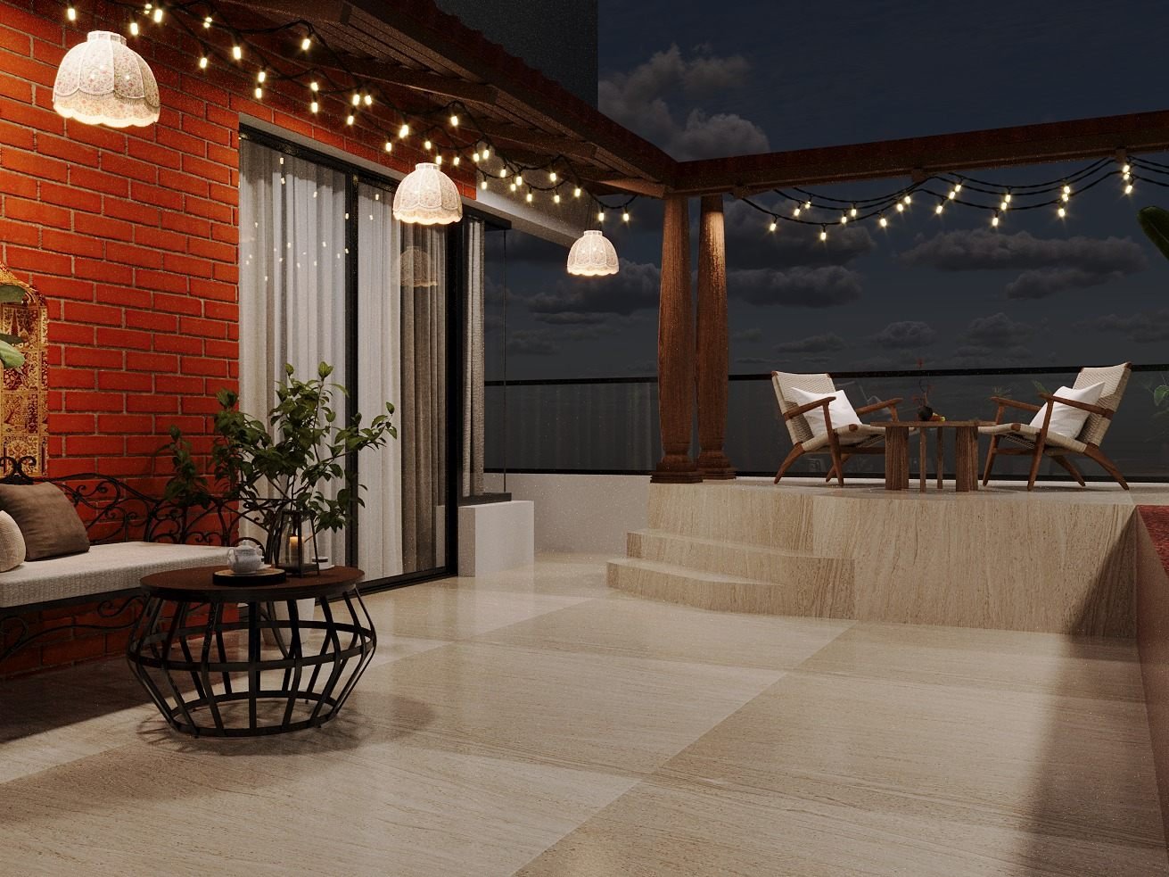 Rooftop Terrace - pergola at night