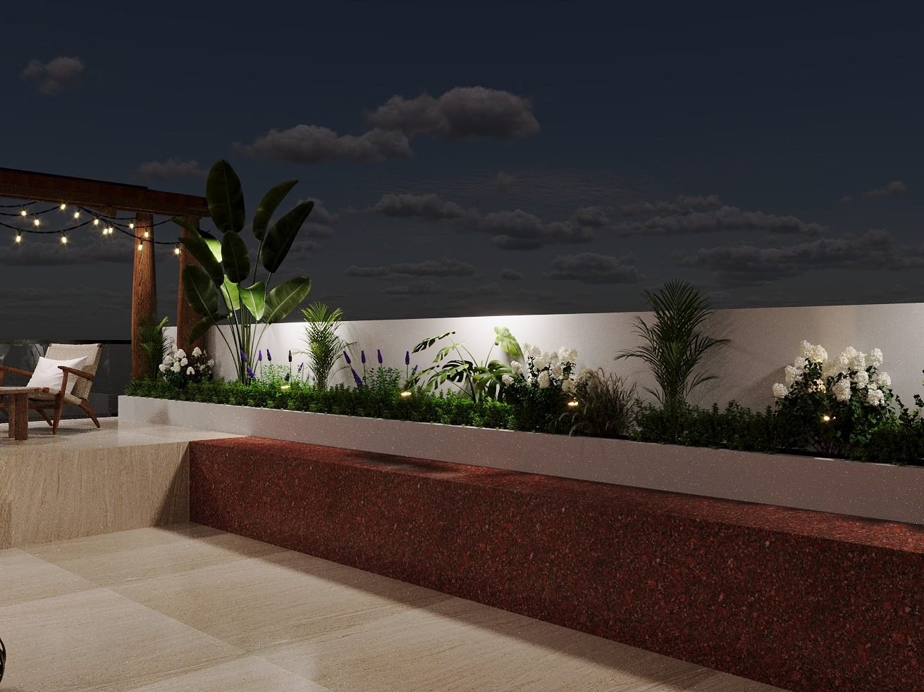 Rooftop Terrace - planter at night